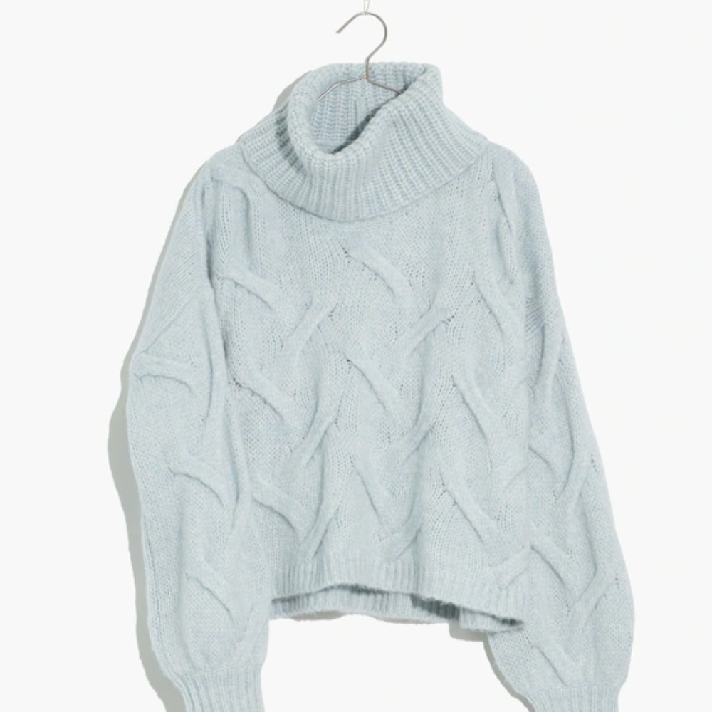 Madewell Light Blue Cable Knit Turtleneck Sweater
